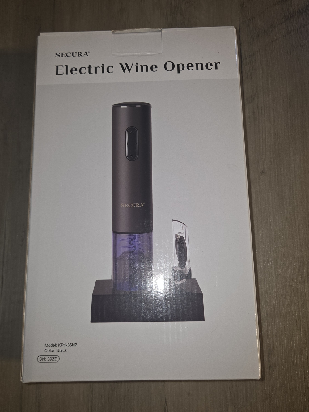 NIB Secura Electric Wine Opener Cordless Black KP1-36N2 Open Box Unused
